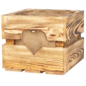 Holz Zollhaus Holzharasse mit Herzausschnitt, geflammt 30 x 30 cm